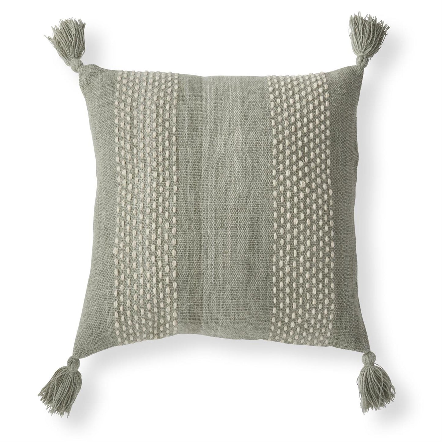 20" Olive Green & Taupe Woven Pillow w/Tassels