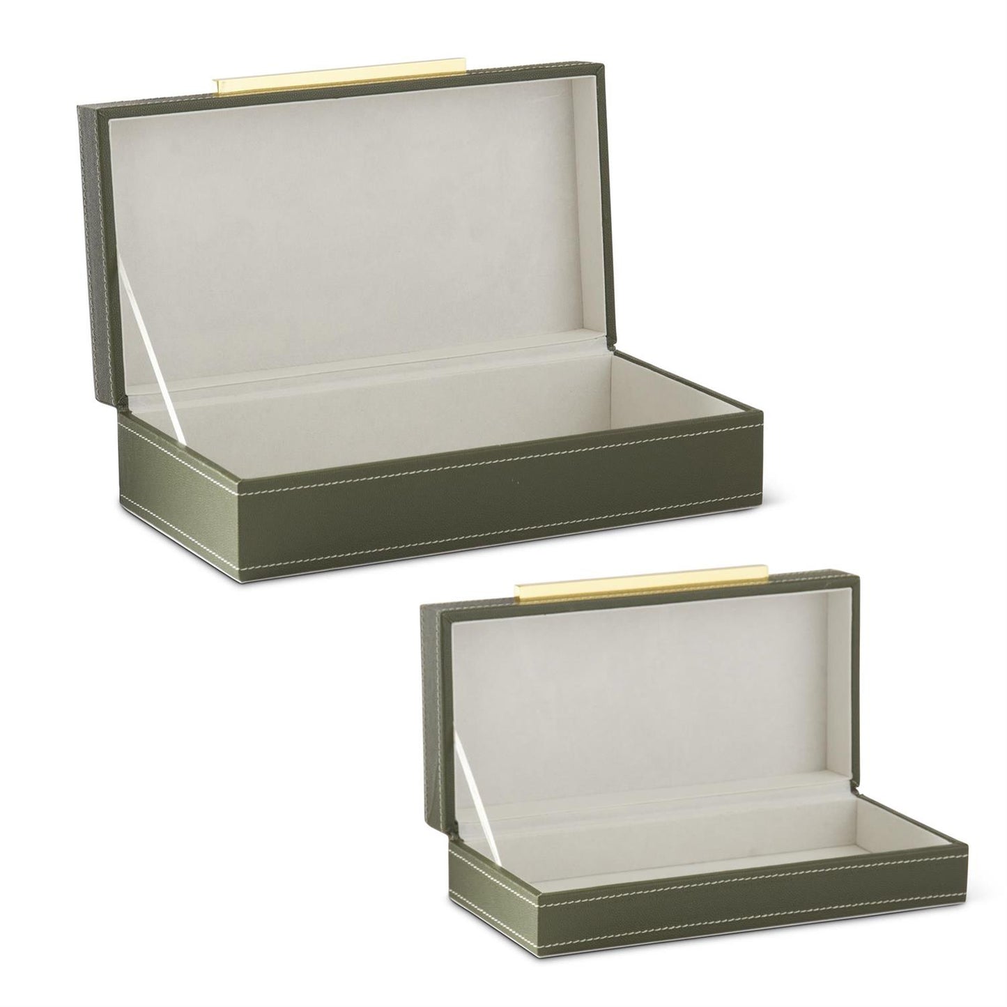 Green Vegan Leather Felt Lined Hinged Nesting Boxes w/Gold Hard
