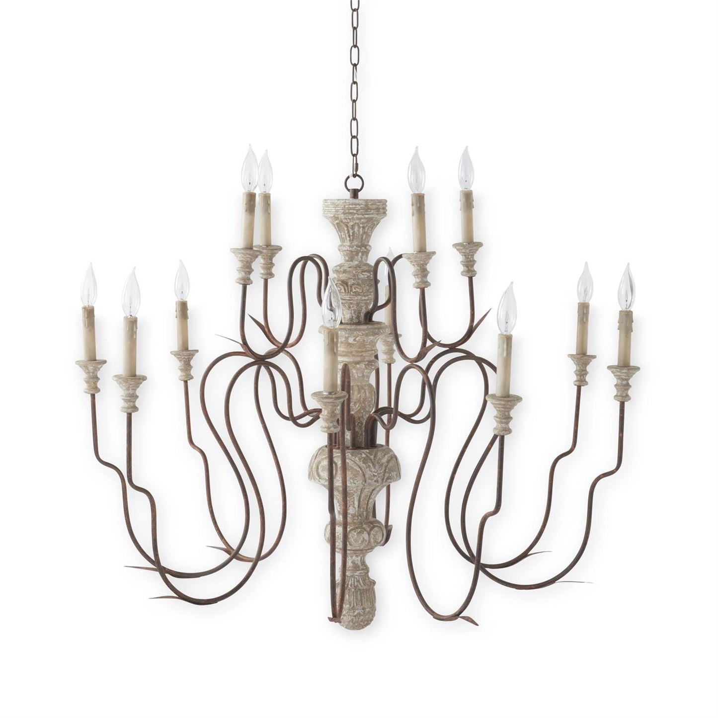 34" Cream & Gold Weathered Resin 6 Arm Chandelier