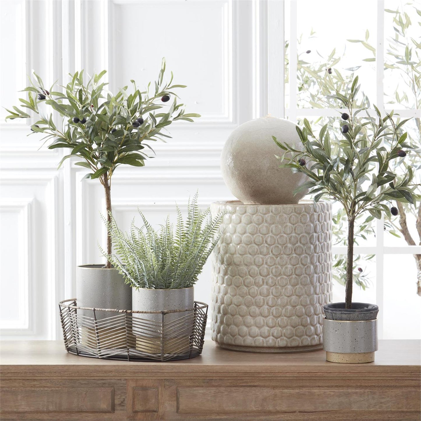 22.5" Cream Ceramic Globe LED Fountain