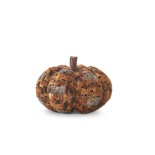 Orange & Brown Feather Pumpkin w/Twig