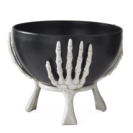 7.5" WHITE METAL SKELETON HANDS PEDESTAL W/REMOVABLE BLACK BOWL