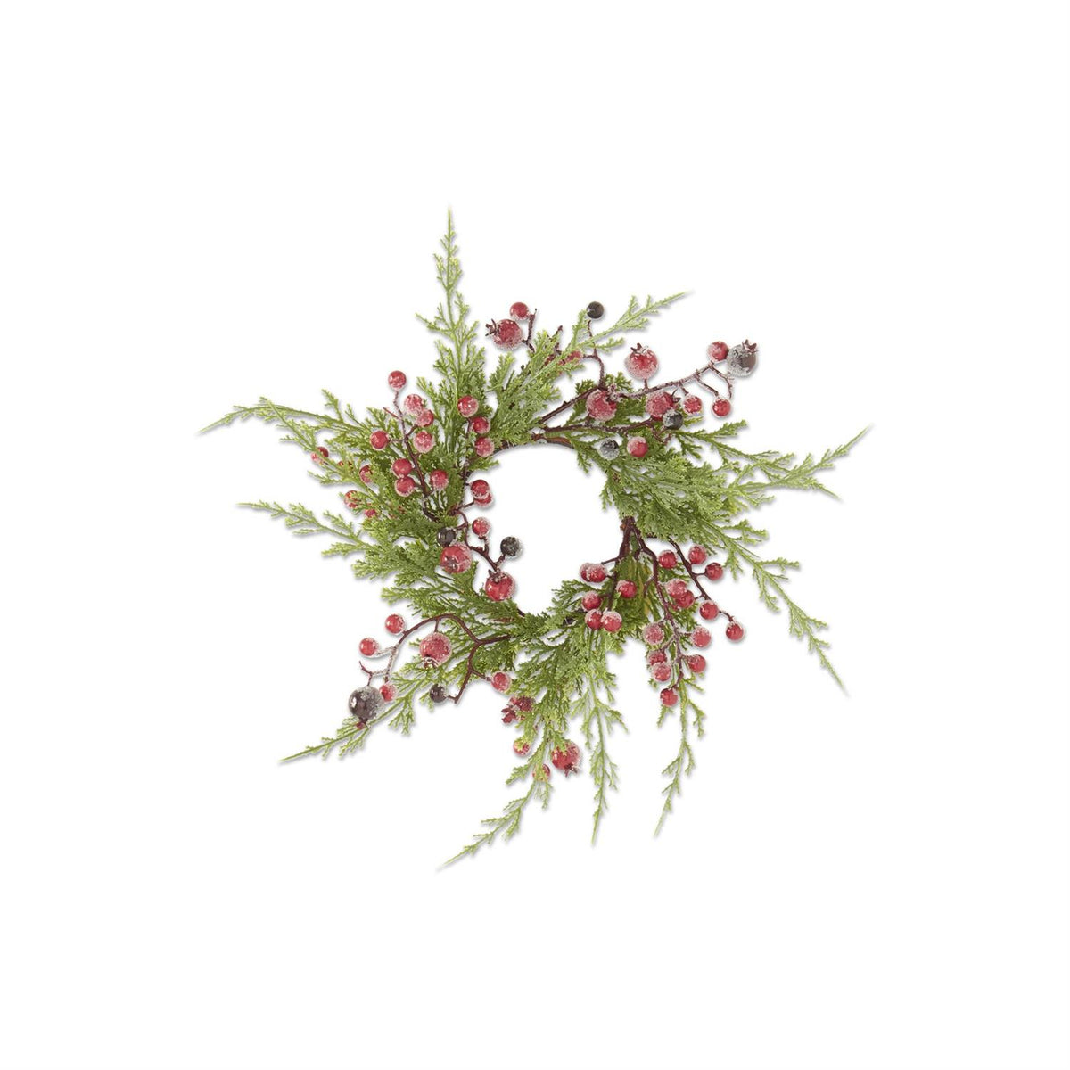 16" CYPRESS PINE W/DARK RED ICED BERRY CANDLE RING
