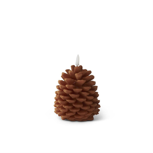 BROWN FLOCKED ON/OFF TOUCH LED PINECONE CANDLE W/TIMER