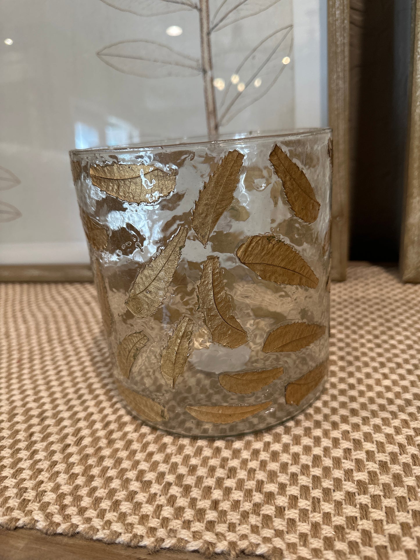 Bronze Leaf Embossed Glass Hurricane
