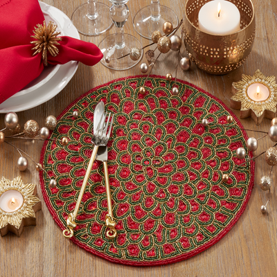 Beaded Placemat - Red/Green
