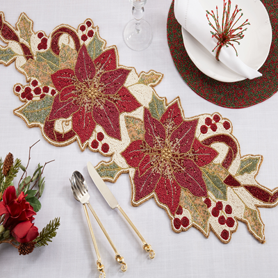 Beaded Poinsettia Runner