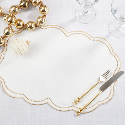 Embroidered Polka Dot Placemat W/ Scalloped Border
