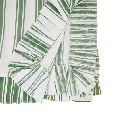 Striped Block Print Tablecloth - Green
