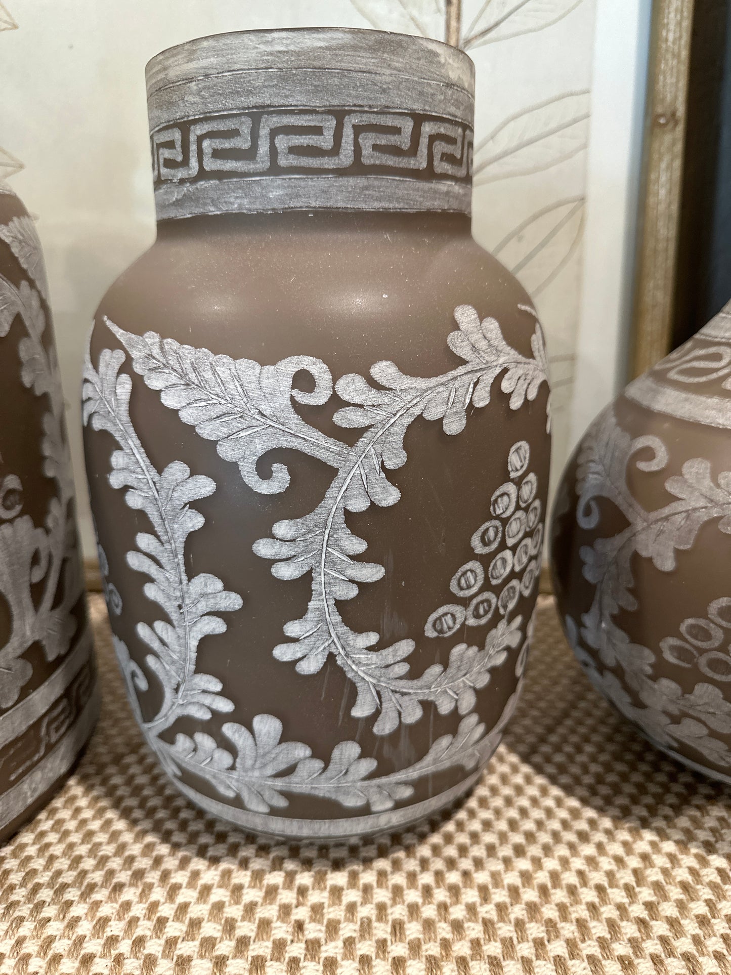 Tan Etched Glass Vase