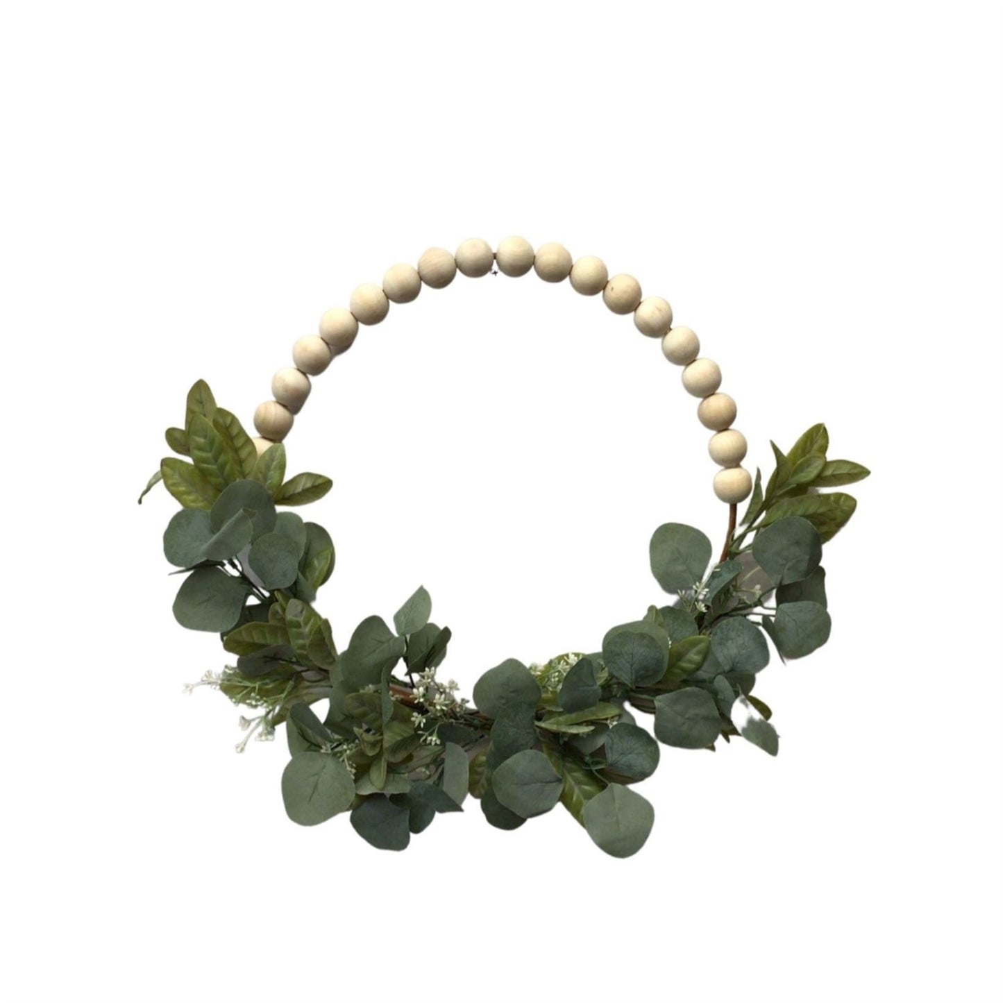 Boho Chic Wood Bead Eucalyptus Wreath 20"