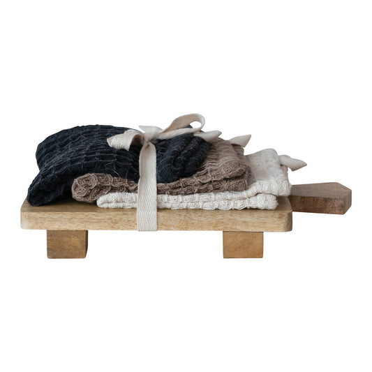 Waffle Weave Dish Cloths w/ Cheese/Serving Board Set