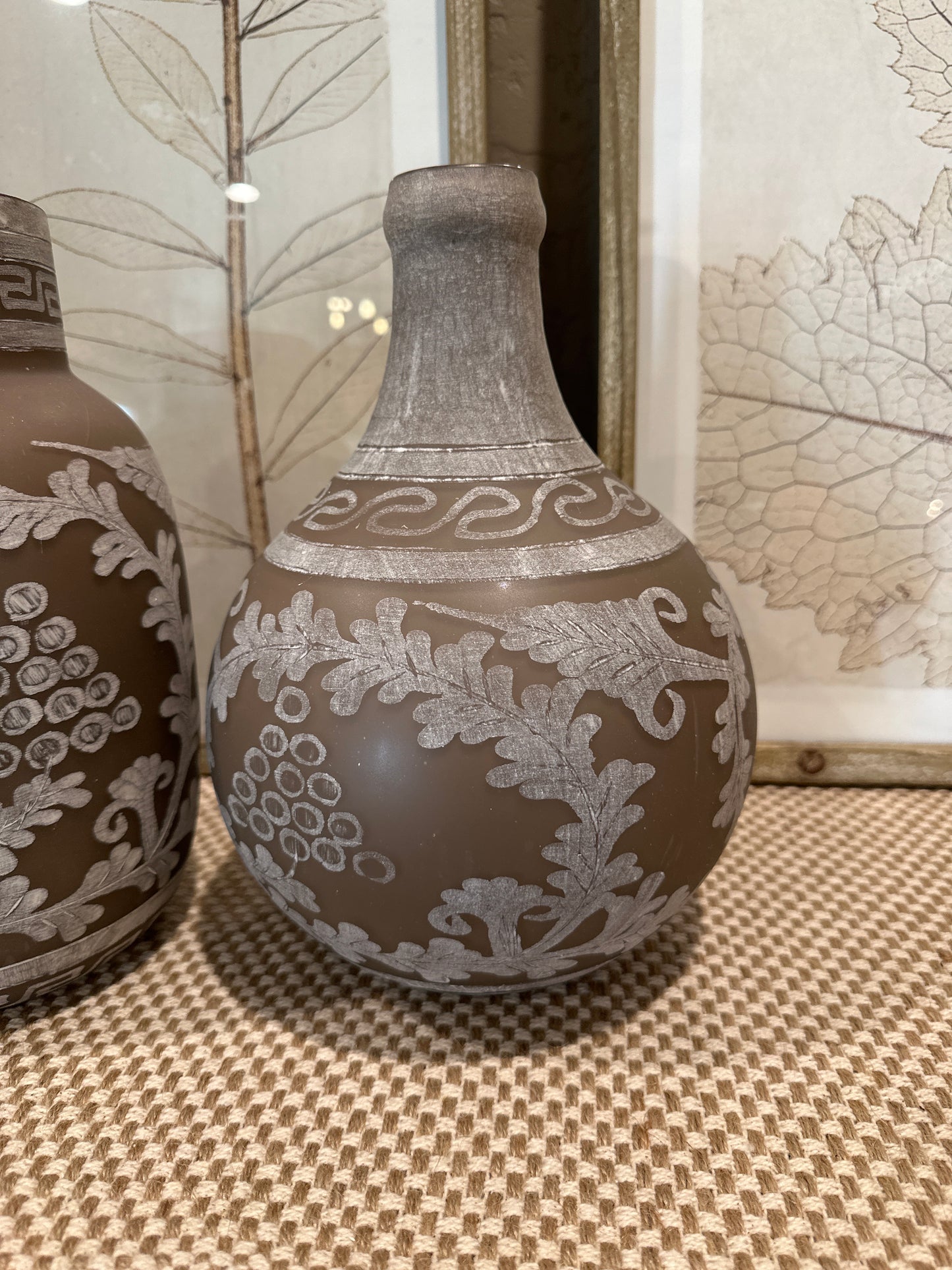 Tan Etched Glass Vase