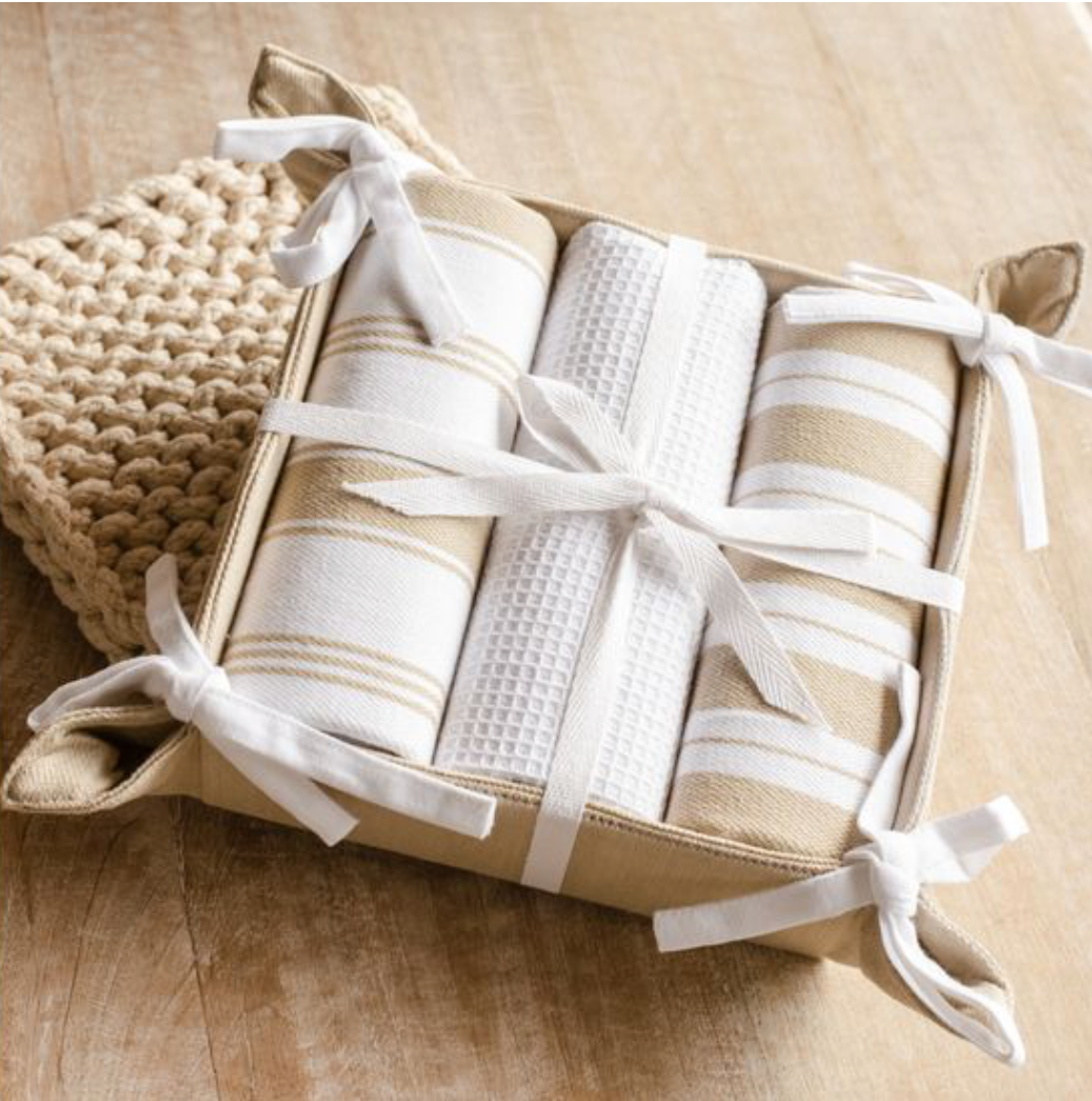 3pc Tan/White Assorted Towel Gift Set