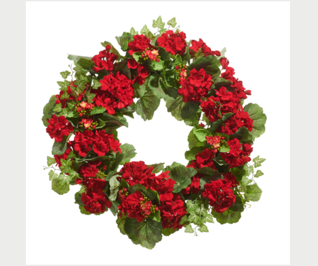 24" RED GERANIUM AND KALANCHOE WREATH
