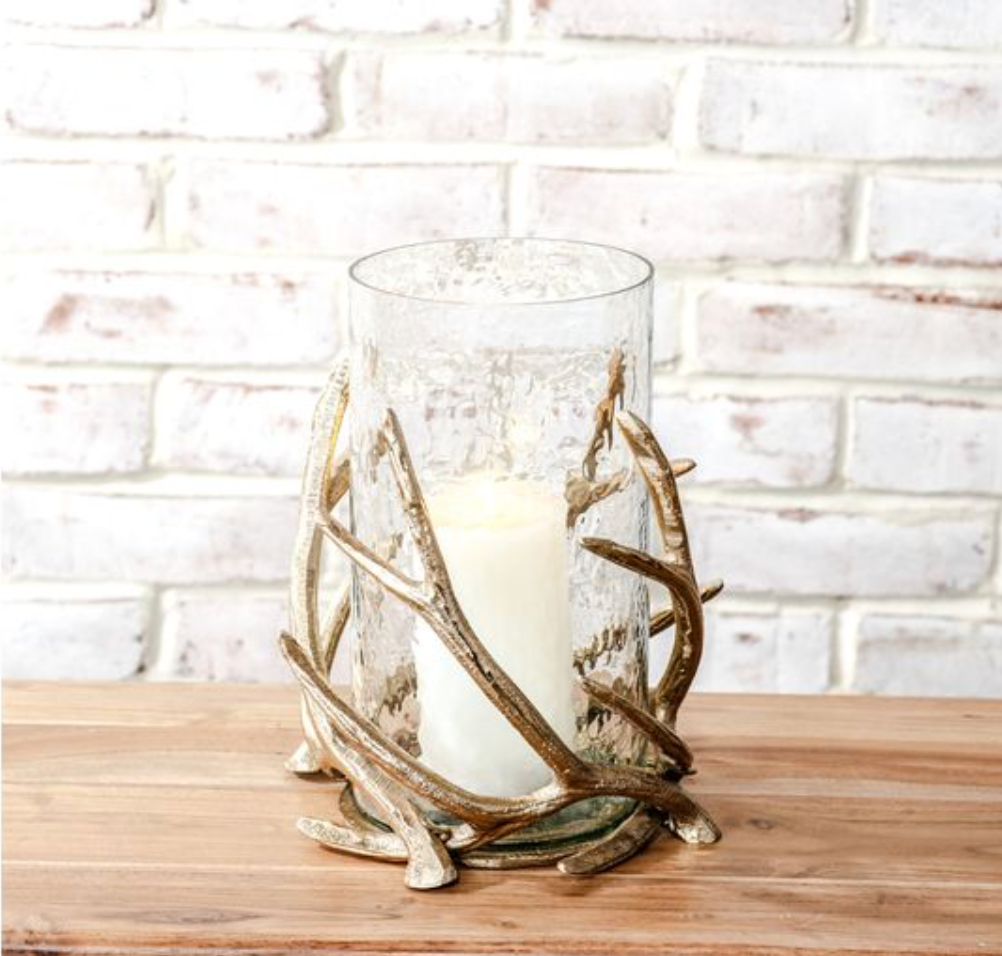 10" GOLD ANTLER HURRICANE GLASS