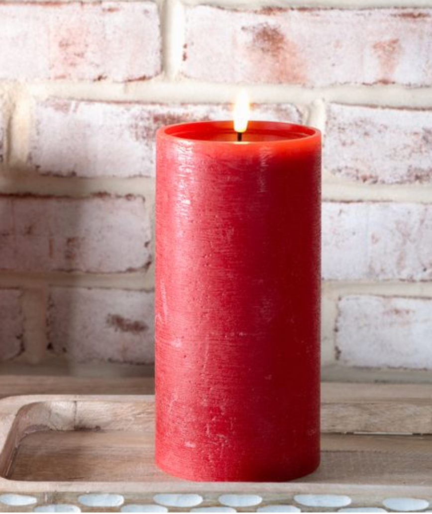 8" H. WIDE RED LED PILLAR CANDLE