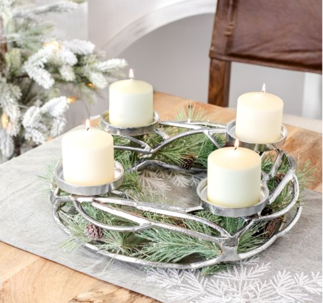 RD. ALUM. 4 CANDLE CENTERPIECE