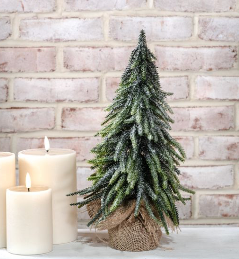 14" FROSTED TREE IN BURLAP
