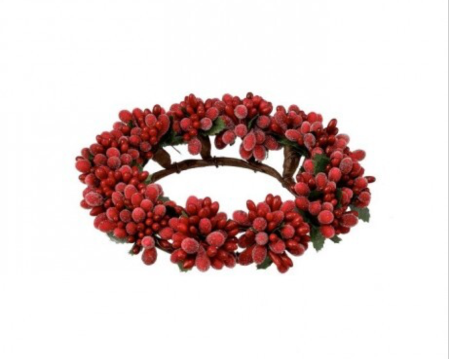 6.5" MINI SUGURED RED BERRY CANDLE RING