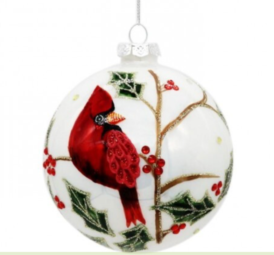 4"GLS PEARLIZED/JEWEL CARDINAL ORN