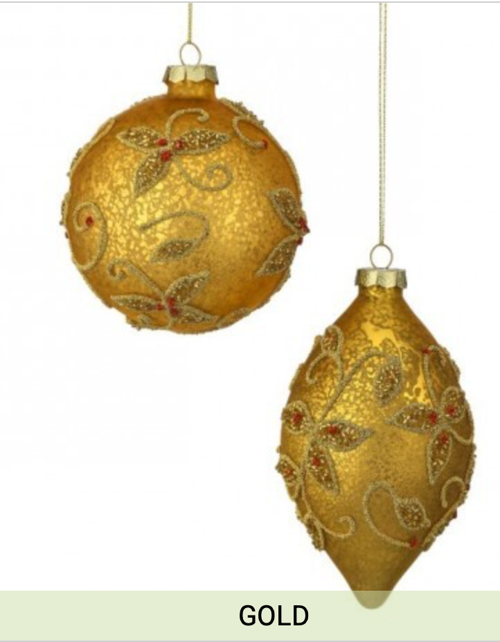 4-6" GLS MRCY/JWL FINIAL/BALL ORNAMENT 2/AST