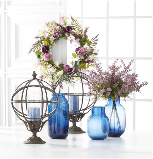 18" Dark Distressed Metal Armillary Candleholders