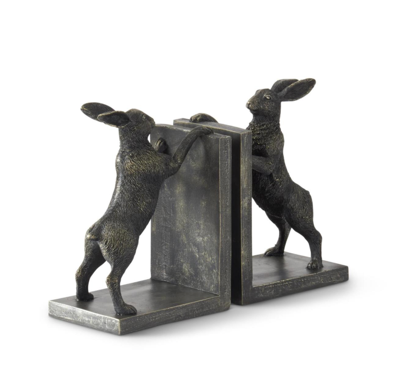 BLACK & GOLD RESIN RABBIT BOOKENDS