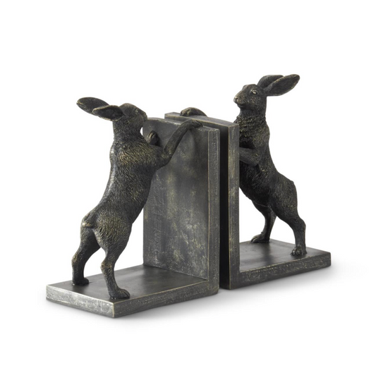 BLACK & GOLD RESIN RABBIT BOOKENDS