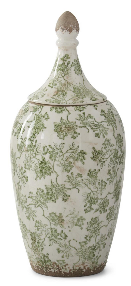 GREEN & CREAM CRACKLED CERAMIC CHINOISERIE