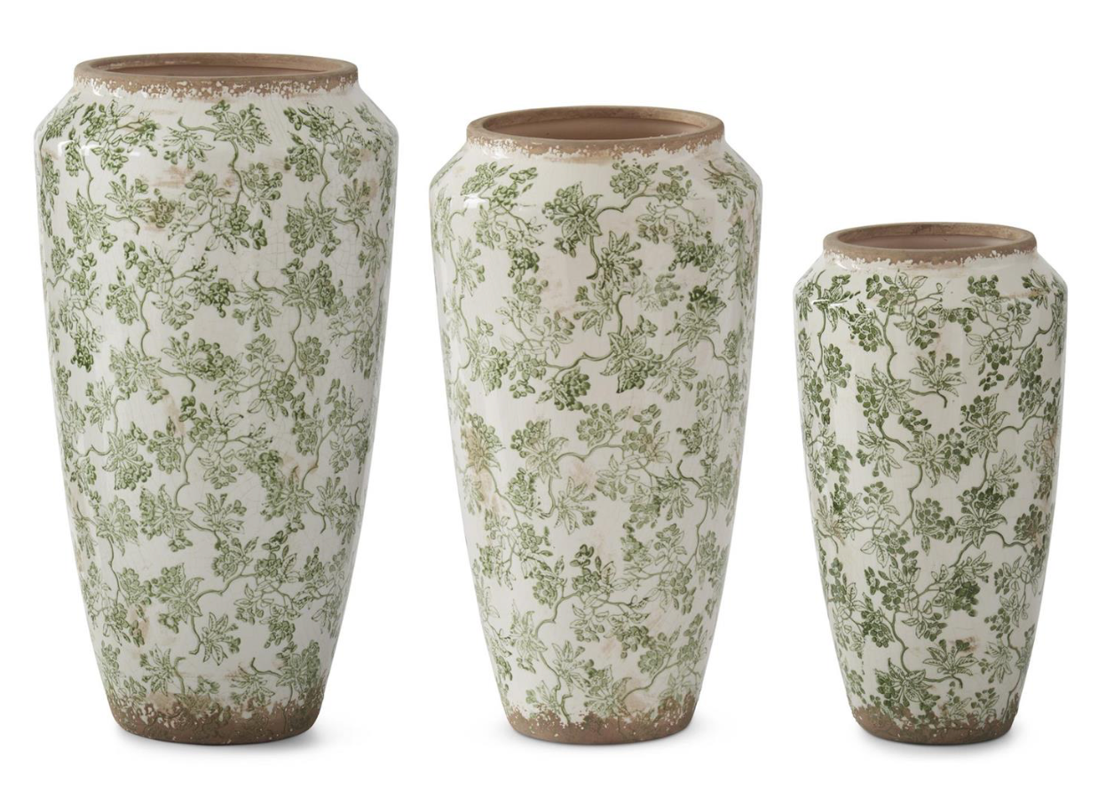 GREEN & CREAM CRACKLED CERAMIC CHINOISERIE