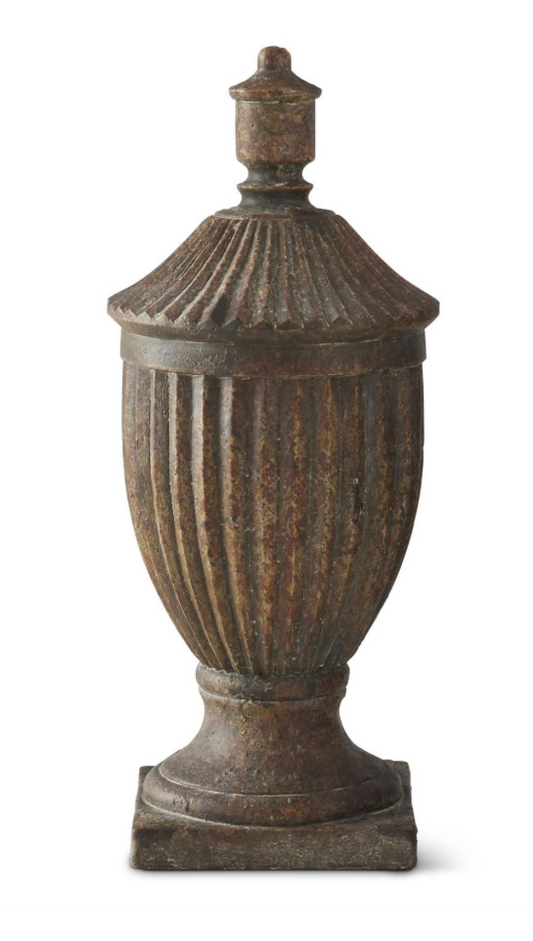 WEATHERED BROWN W/BLACK SPECKLES URN STATUE