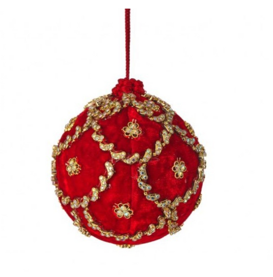 4"JEWELED SCALLOPED VELVET BALL ORNAMENT