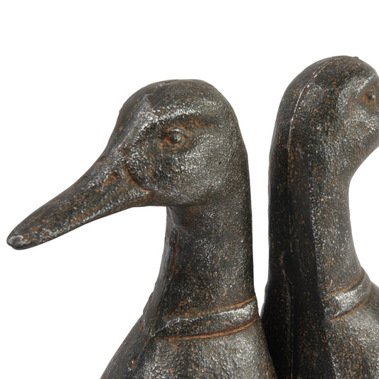 Cast Iron Duck Head Bookends, Distressed Black, Set of 2