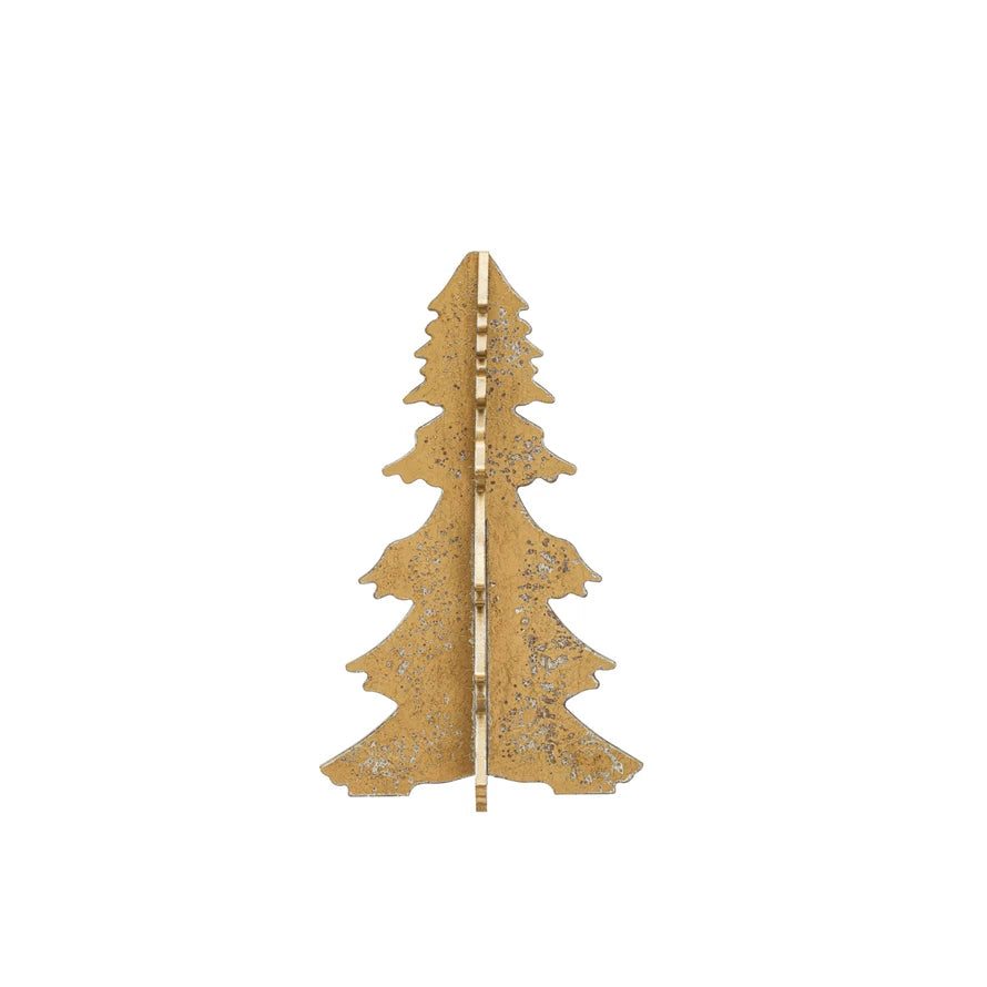 11-1/4" Round x 19"H MDF Interlocking Laser Cut Tree, Distressed Gold Finish