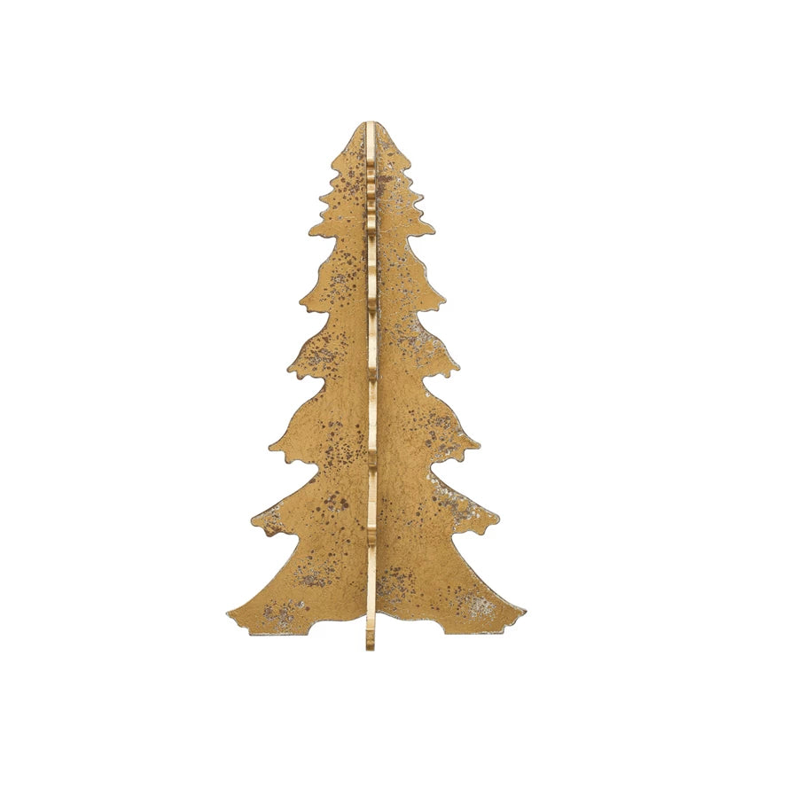 13" Round x 22-1/2"H MDF Interlocking Laser Cut Tree, Distressed Gold Finish