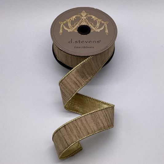 1.5" x 10yds slub dupion metallic gold back, taupe