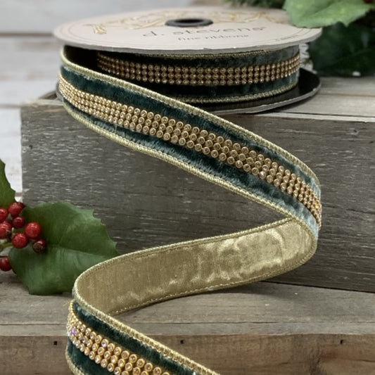 1" x 5yds velvet rhinestone center trim, celado