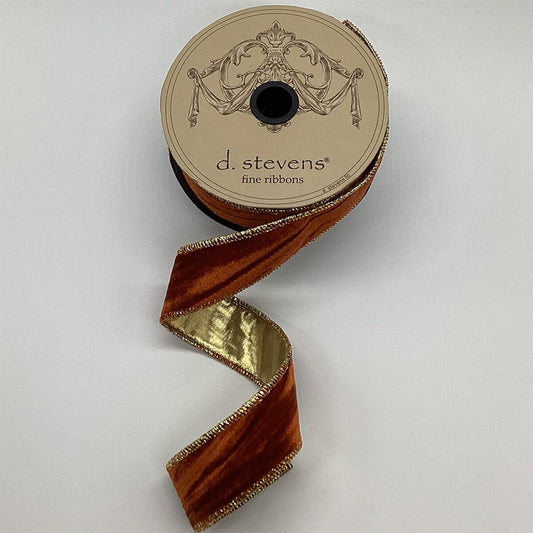 1.5" x 10yds marble velvet gold lame back, rust
