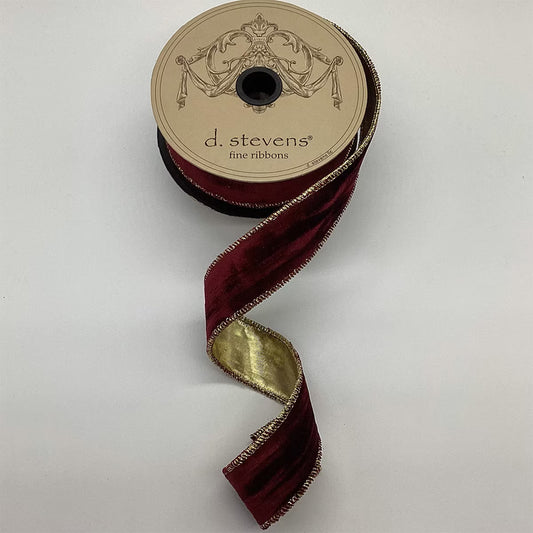 1.5" x 10yds marble velvet gold lame back, burgundy