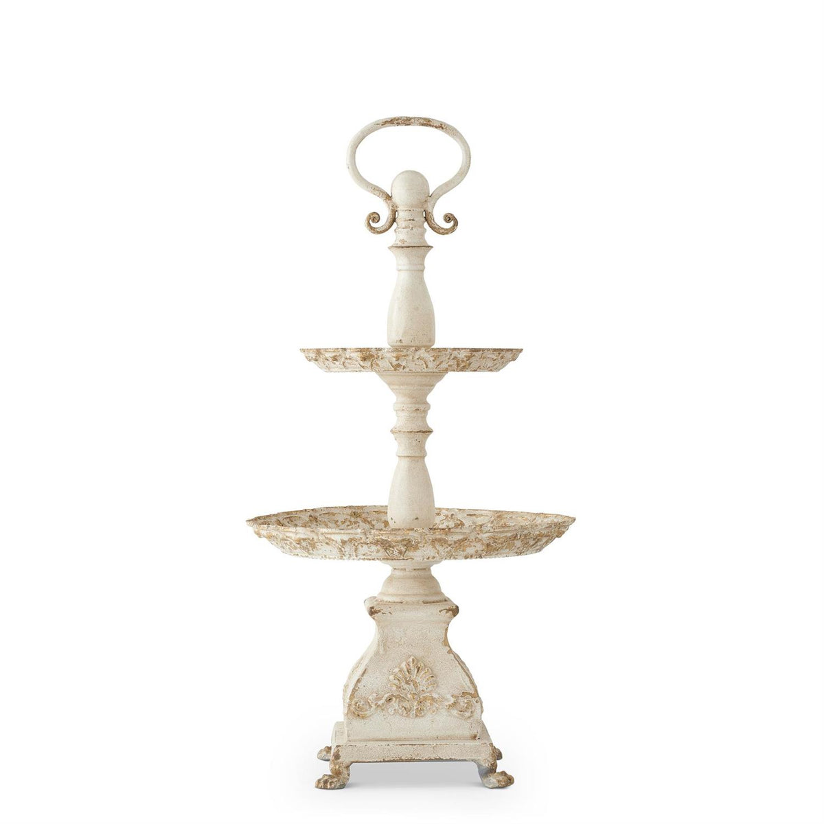 31.5" White and Gold Washed Metal 2 Tiered Table