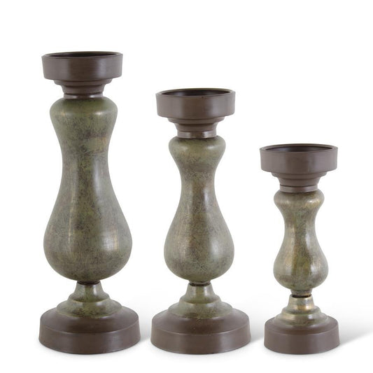 Brown & Green Metal Candleholders