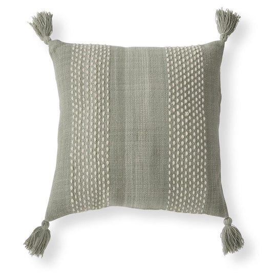 20" Olive Green & Taupe Woven Pillow w/Tassels