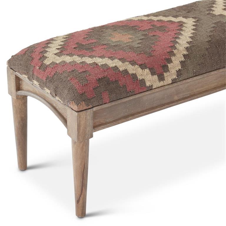 Brown Aztec Upholstered Wood Bench