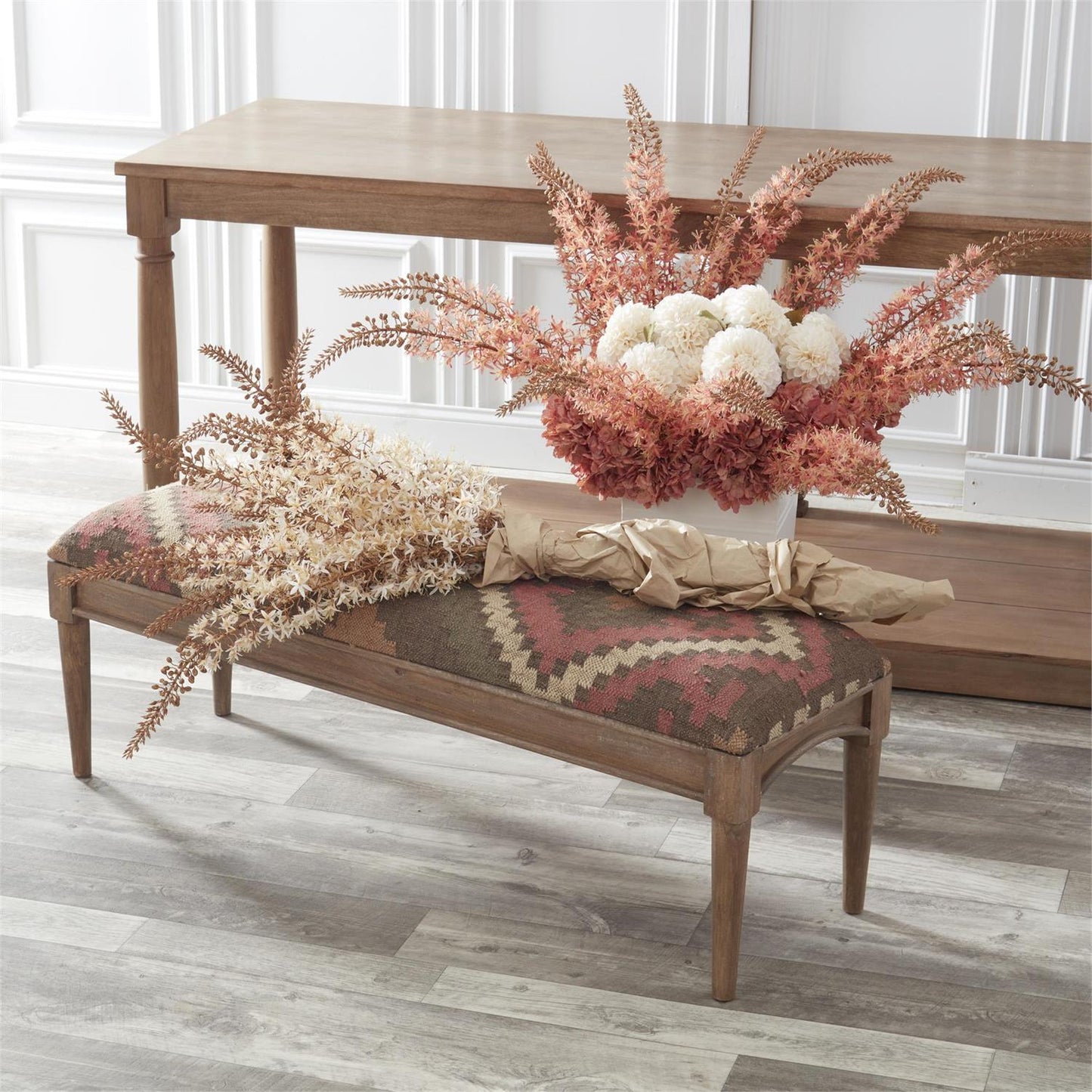 Brown Aztec Upholstered Wood Bench