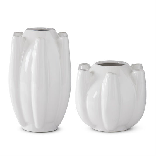 White Stoneware 7 Openings Tulipiere Vases