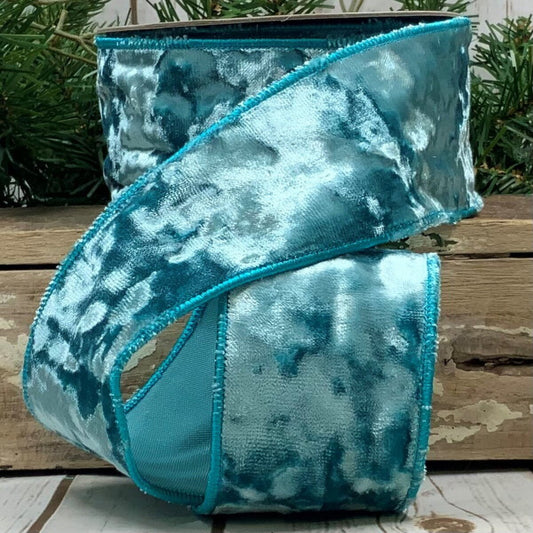 2.5" x 10yds crushed velvet, aqua