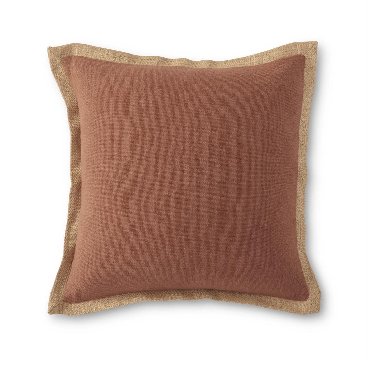 20" Square Rust Brown Cotton Burlap Pillow w/Jute Flange