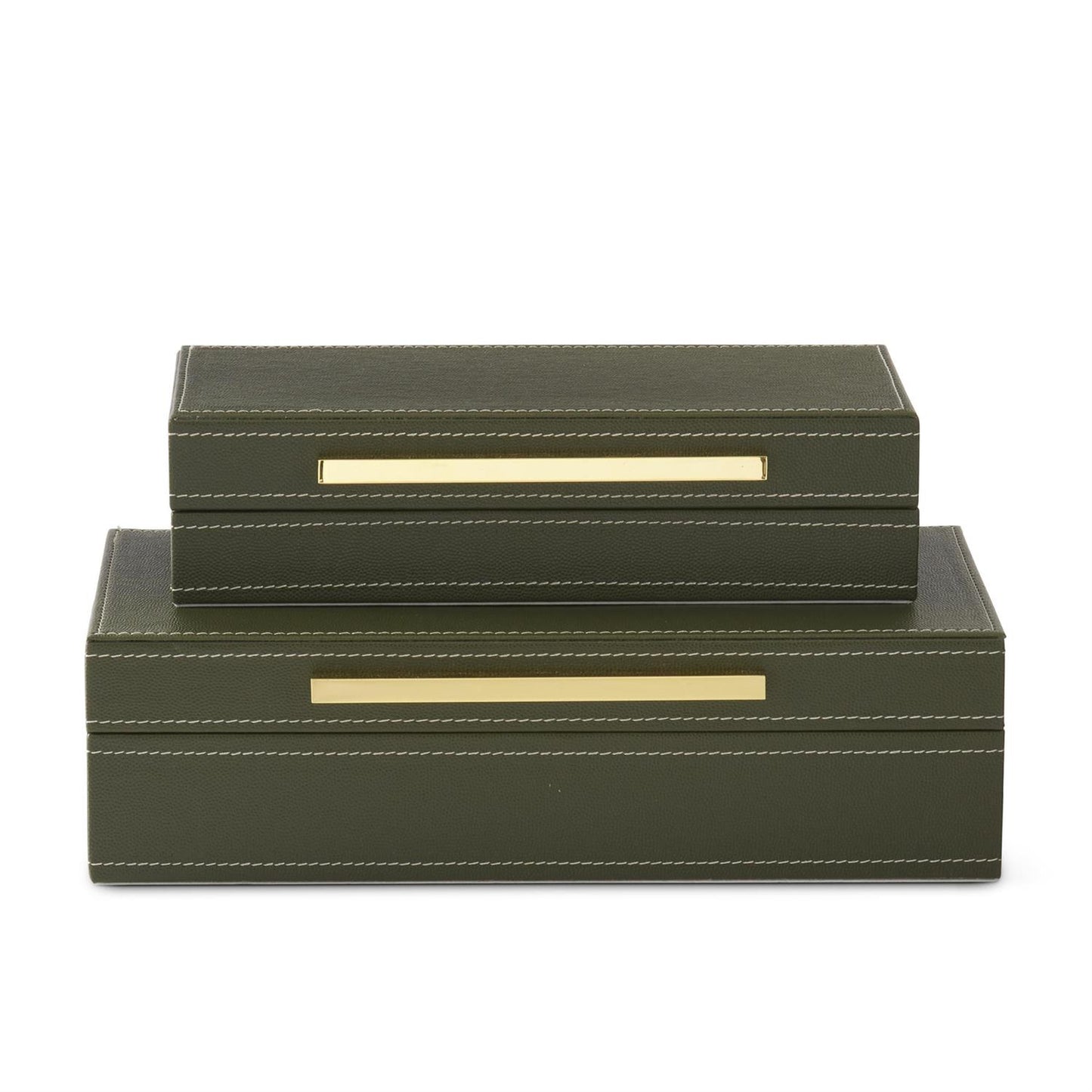 Green Vegan Leather Felt Lined Hinged Nesting Boxes w/Gold Hard