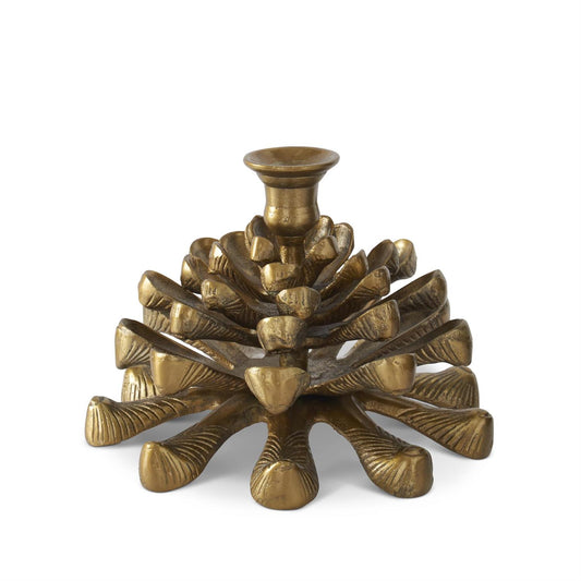 6.75" ANTIQUE GOLD METAL PINECONE TAPER CANDLEHOLDER